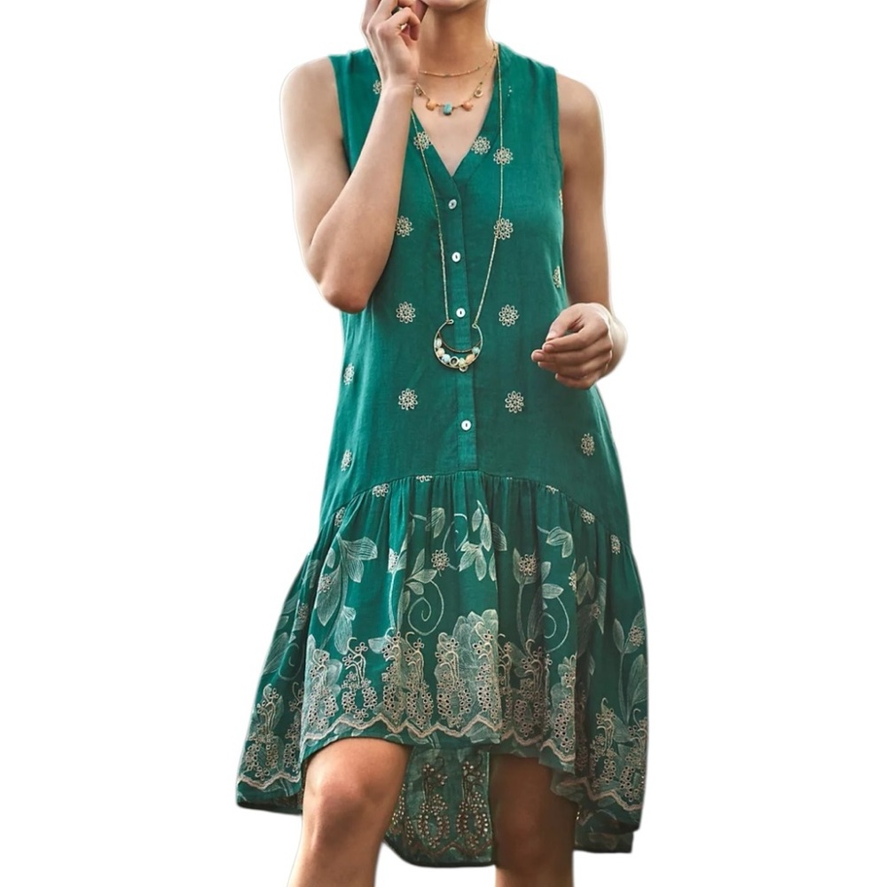Anthropologie Maeve Sleeveless Floral Embroidered Women's Swing Dress